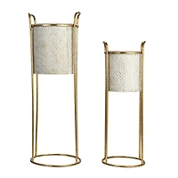 Hello Honey® Cream & Gold Metal Planter Set on Stands