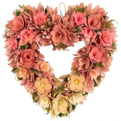 15" Pink & Yellow Mixed Floral Artificial Valentine's Day Heart Wreath