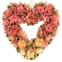 15" Pink & Yellow Mixed Floral Artificial Valentine's Day Heart Wreath