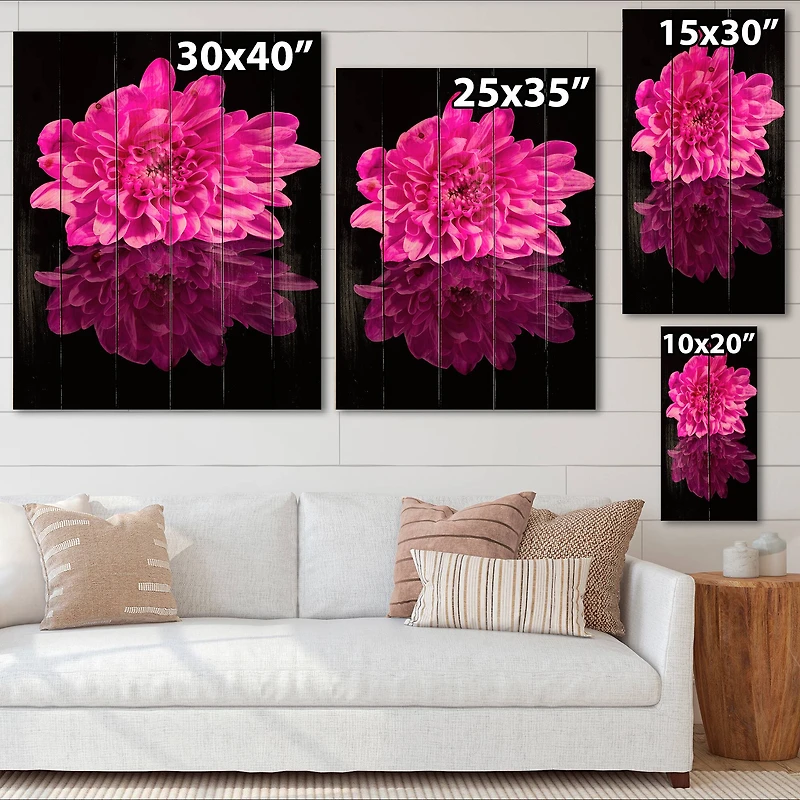 Designart - Single Chrysanthemum Flower On Black Reflection