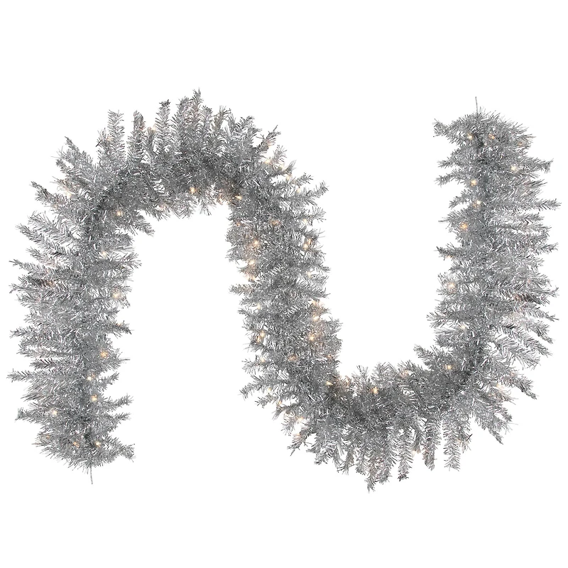9ft. Pre-Lit Silver Tinsel Christmas Garland