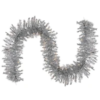 9ft. Pre-Lit Silver Tinsel Christmas Garland