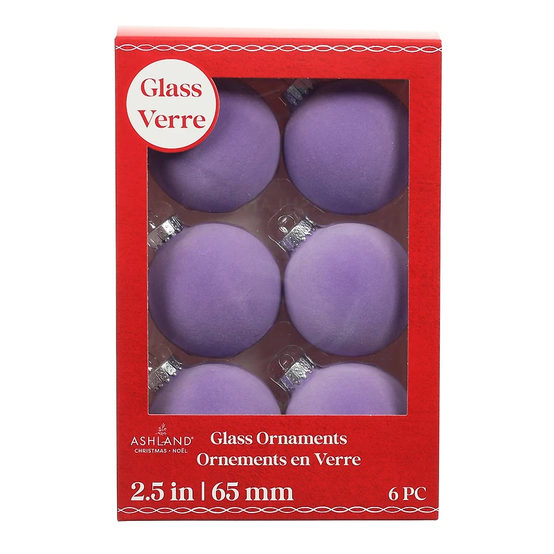 6 Pack 2.5" Flocked Glass Ball Ornaments by Ashland