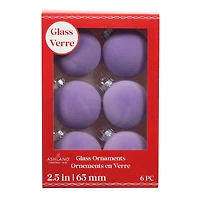 6 Pack 2.5" Flocked Glass Ball Ornaments by Ashland