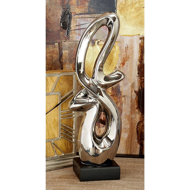 18" Silver Ceramic Modern Abstract Sculpture