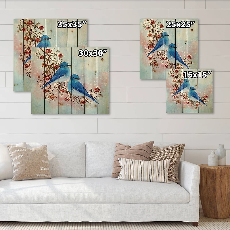 Designart - Two Blue Birds Sitting On A Branch With Berries