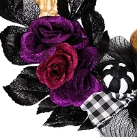 22" Skull with Hands & Purple Roses Halloween Twig Wreath