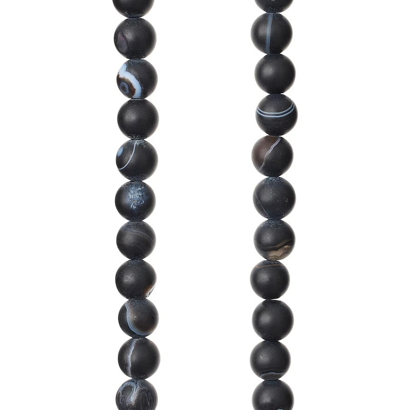 12 Pack: Black Matte Striped Agate Round Beads, 6mm by Bead Landing™