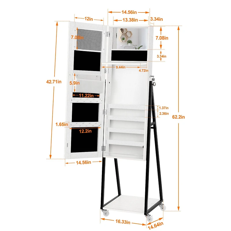 NEX™ 5ft. Pure White Jewelry Armoire on Casters