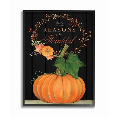Stupell Industries Reasons To Be Thankful Pumpkin Fall Autumn Seasonal Design Framed Wall Art