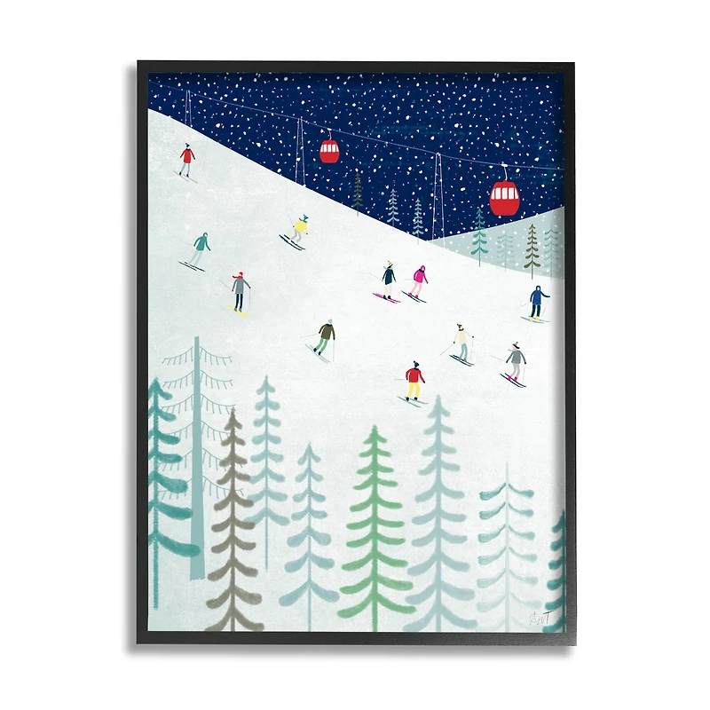 Stupell Industries Skiing Night Sky Winter Slopes Framed Giclee Art