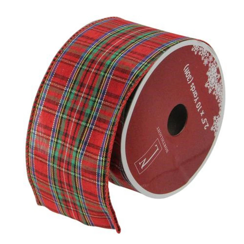 2.5" x 10yd. Wired Plaid Christmas Craft Ribbon