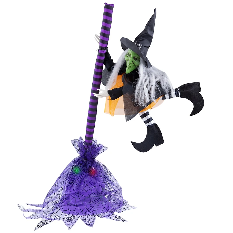 25" Animated Flying Witch with Broom Halloween Decoration