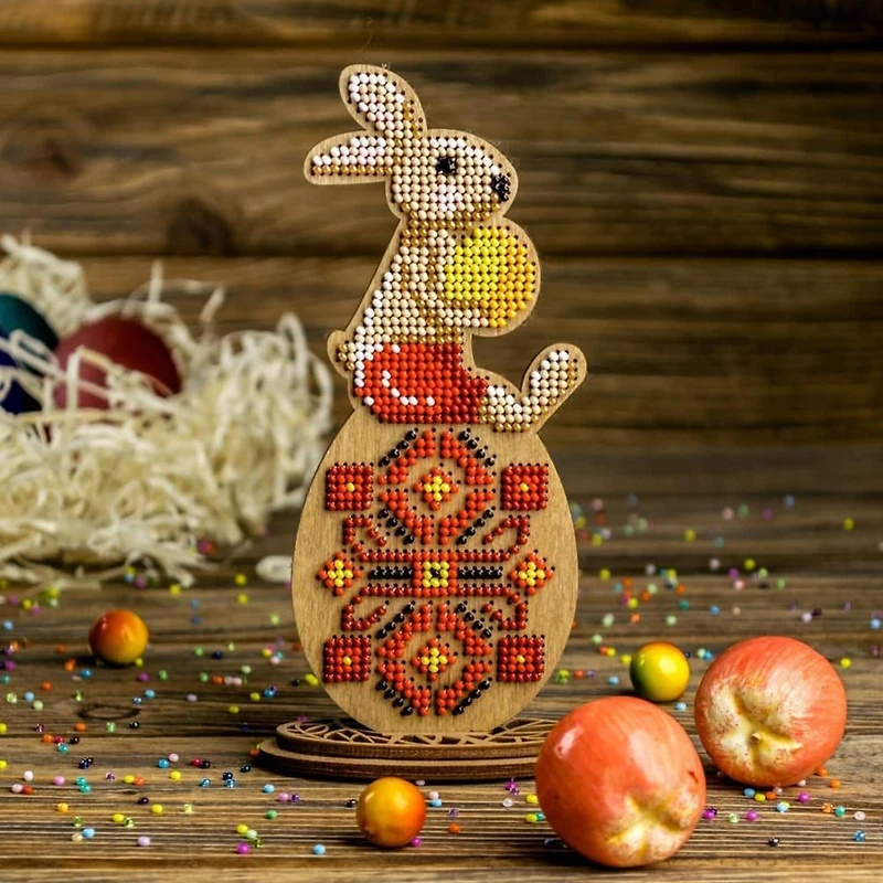 Wonderland Crafts Bunny Sitting on Egg Bead Embroidery on Wood Kit