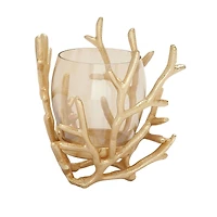 Gold Aluminum Coastal Candle Holder, 6" x 5" x 5"