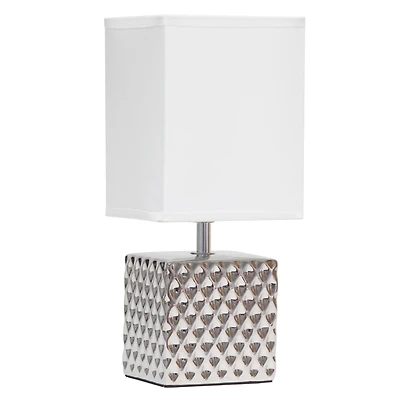 Simple Designs 12" Petite Hammered Chrome Square Table Lamp