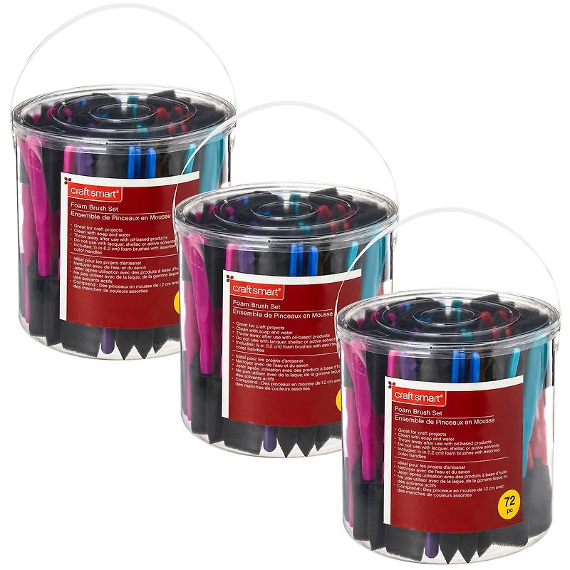 3 Packs: 72 ct. (216 total) 1" Foam Brush Set by Craft Smart®