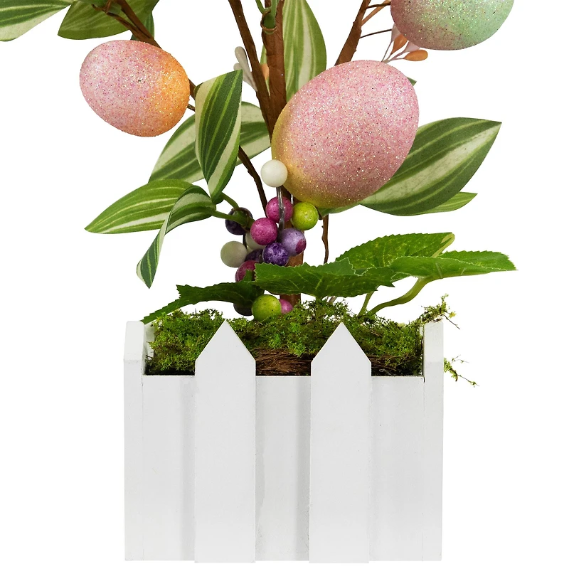 18" Pink Artificial Potted Twig Tree with Easter Eggs