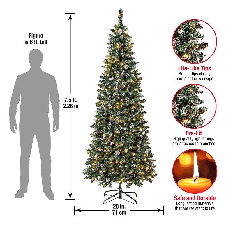 7.5 ft. Pre-Lit Feel Real® Flocked Oakley Hills Artificial Christmas Tree, Warm White LED Lights