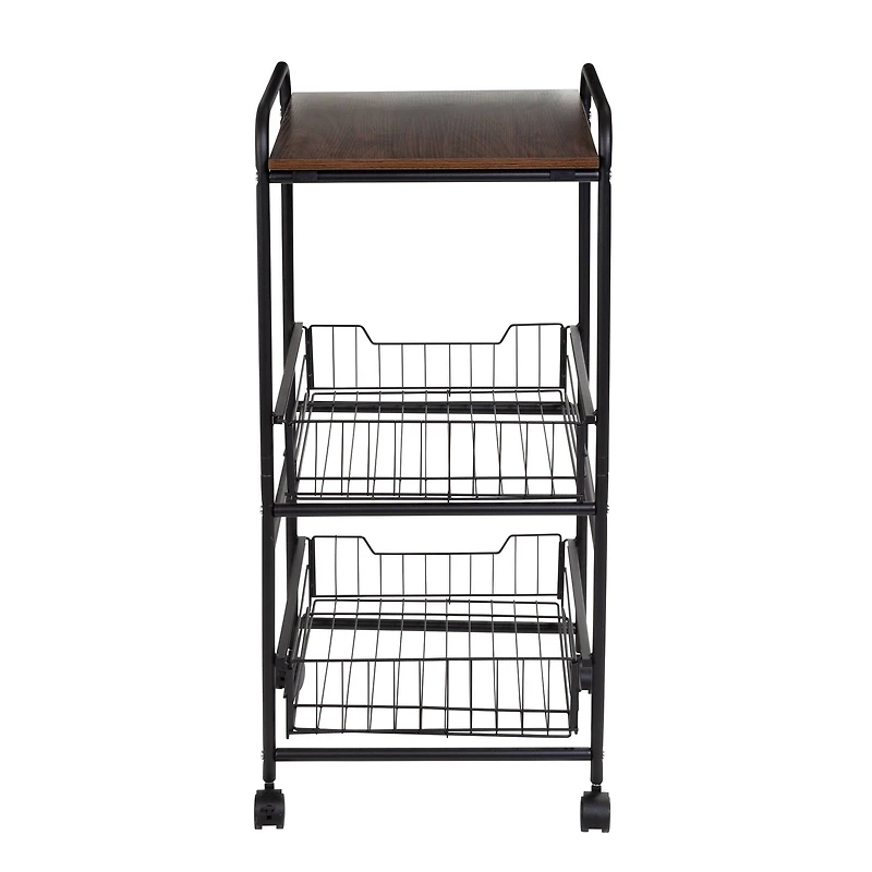 Honey Can Do Black & Natural 3-Tier Slim Rolling Cart