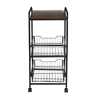 Honey Can Do Black & Natural 3-Tier Slim Rolling Cart