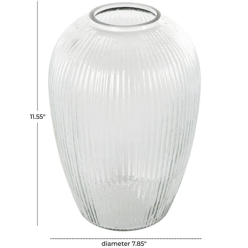 12" Clear Glass Ribbed Fluted Decorative Vase