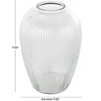 12" Clear Glass Ribbed Fluted Decorative Vase