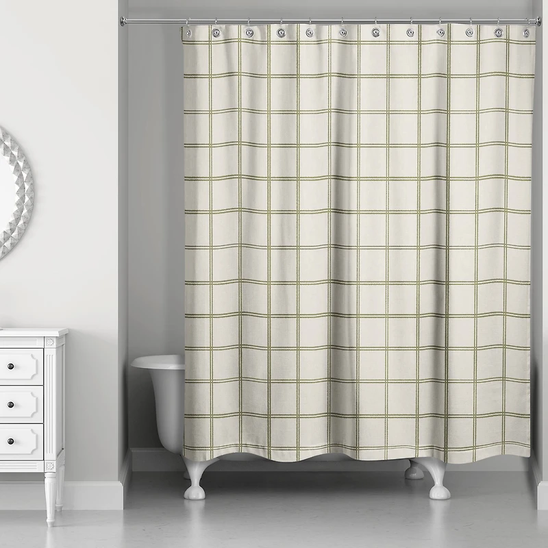 Cream and Green Check Shower Curtain