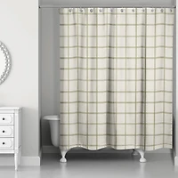 Cream and Green Check Shower Curtain
