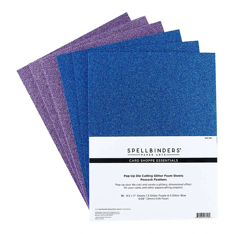 Spellbinders® Peacock Feathers Purple & Blue Glitter Foam Sheets, 8.5" x 11"