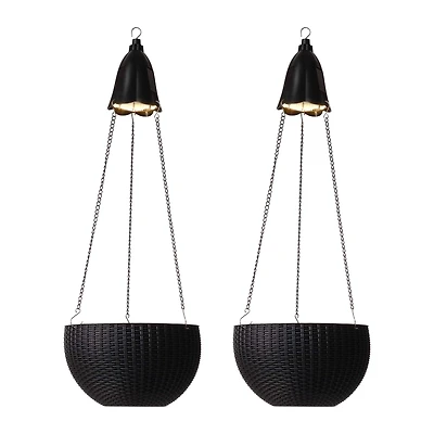 Glitzhome® 30" Black Solar Lighted Hanging Plastic Planters, 2ct.