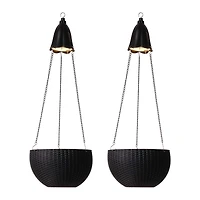 Glitzhome® 30" Black Solar Lighted Hanging Plastic Planters, 2ct.