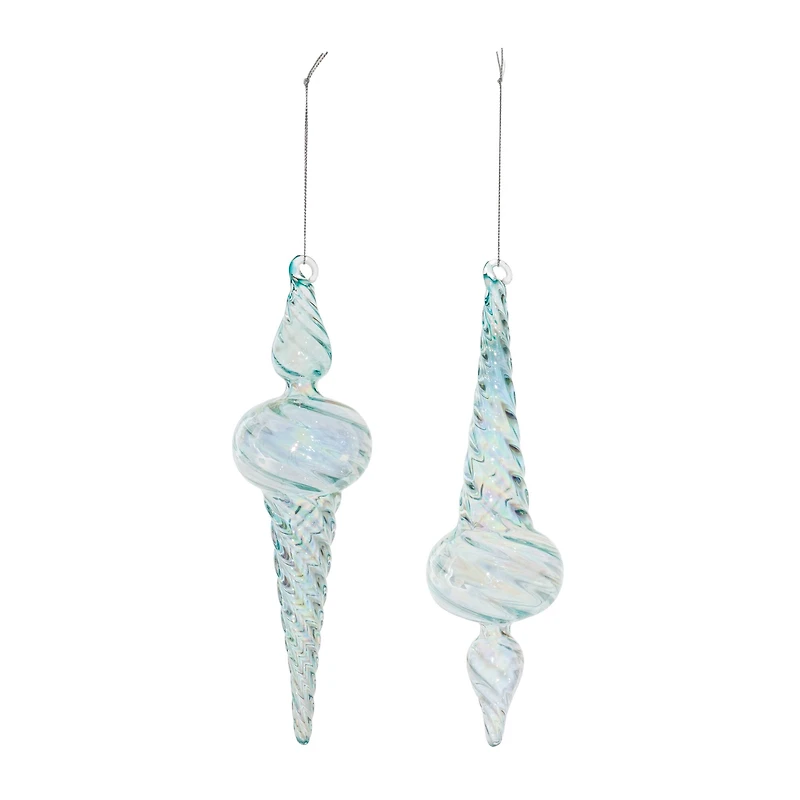 9.5" Iridescent Swirl Glass Finial Ornament Set