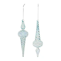9.5" Iridescent Swirl Glass Finial Ornament Set
