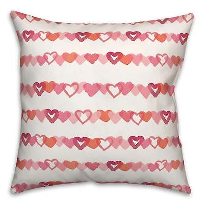 Watercolor Heart Stripes 18" x 18" Throw Pillow