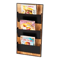Mind Reader 3-Tier Wall-Mounted File Organizer, Wood and Metal Vertical Rack for Mail, Magazines, and Documents, Black