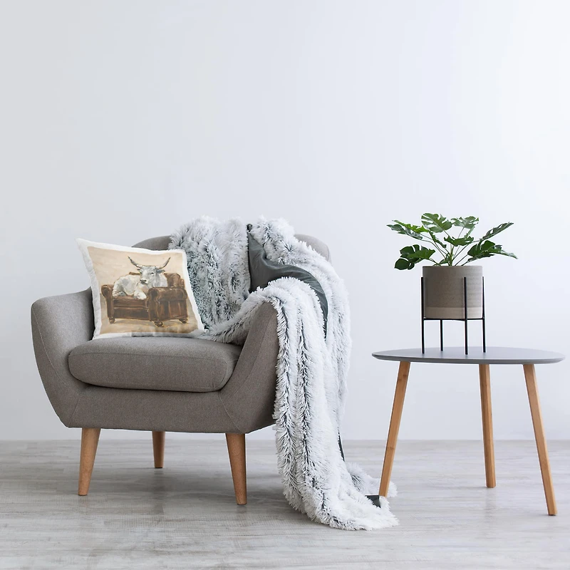 Stupell Industries Longhorn White Bull Resting in Brown Chair Throw Pillow 18" x 18"