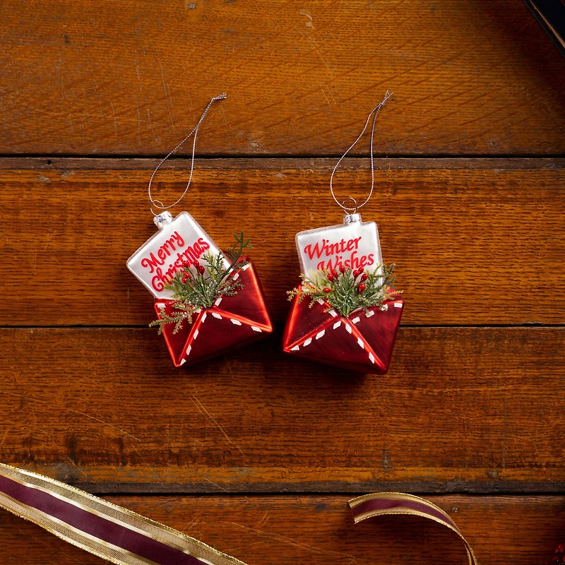 12ct. 5" Glittered Glass Santa Letter Ornament Set