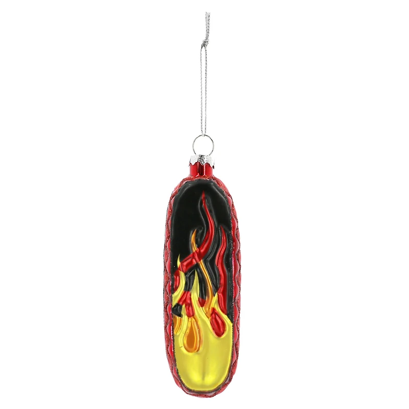 4.75" Red, Yellow & Black Flames Glass Skateboard Ornament by Ashland®