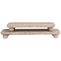Light Brown Mango Wood Beaded Decorative Tray Set