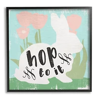 Stupell Industries Hop To It Easter Bunny Phrase Spring Tulips Framed Giclee Art