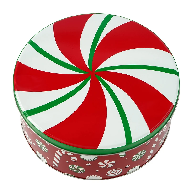 Peppermints & Candy Canes Round Christmas Tin by Makery™