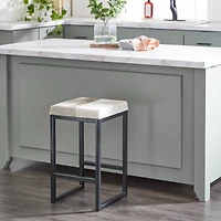 Black Iron and Leather Industrial Stool, 24" x 14" x 14"