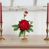 13.5" Red Peony Arrangement in Fluted Vase