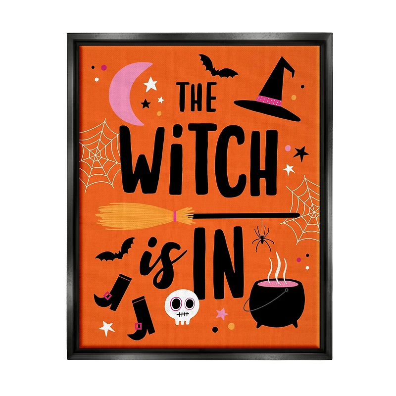 Stupell Industries Witch Is In Bold Cauldron Phrase Framed Floater Canvas Wall Art