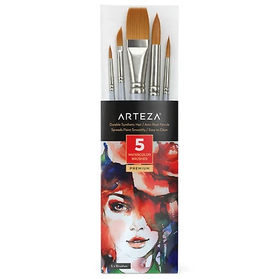 Arteza® Synthetic Watercolor 5 Piece Brush Set