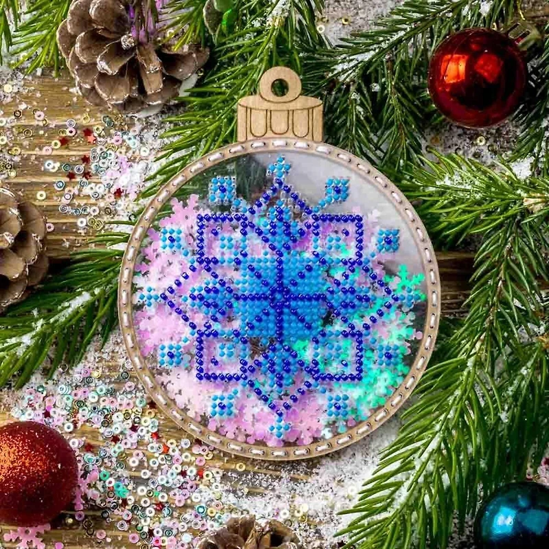 Wonderland Crafts Pink & Blue Snowflake Ball Ornament Bead Embroidery Kit