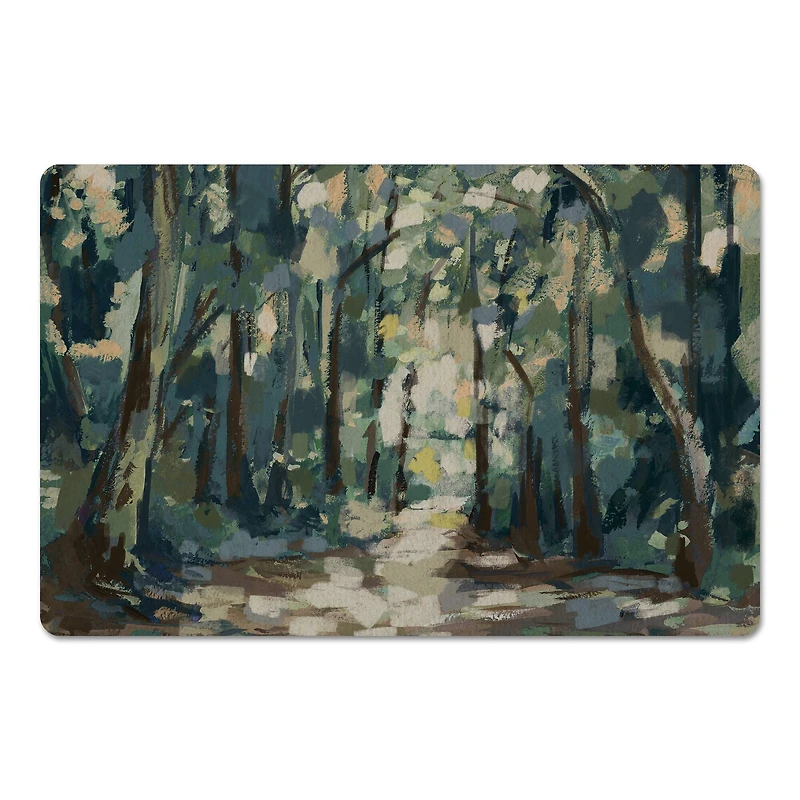 18" x 27" Blue & Green Abstract Forest Landscape Floor Mat