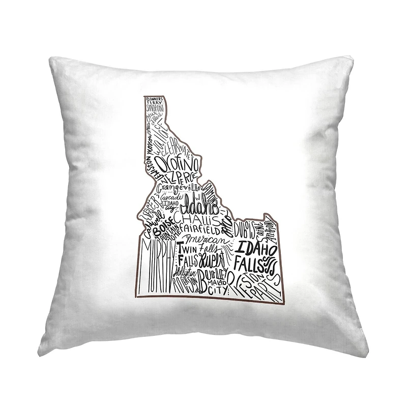 Stupell Industries Idaho State Outline Various Cities Typography Throw Pillow, 18" x 18"