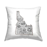Stupell Industries Idaho State Outline Various Cities Typography Throw Pillow, 18" x 18"